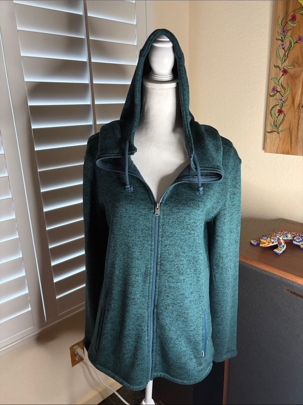 💙😎 Roxy Teal Blue Polyester, Washable, Long Sleeved Hooded Jacket w/Zipper Sz XL